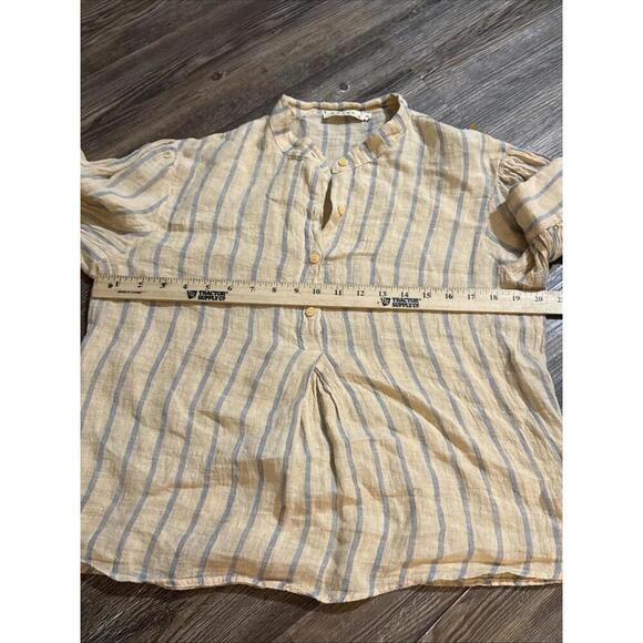 Stark X Striped Small 100% Linen Minimalist Organic Luxury Natural Blouse Small - Picture 9 of 15